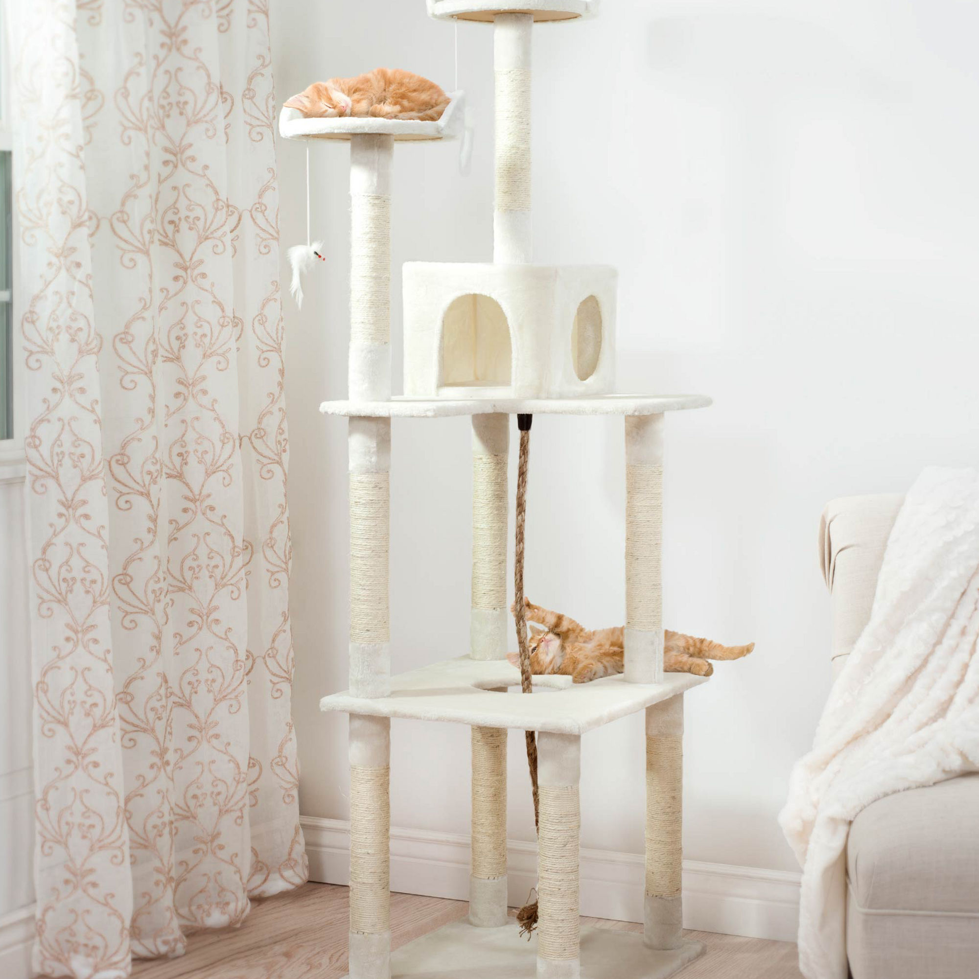 PETMAKER Kratzbaum Skyscraper Sleep & Play – 1,7 M Hoch, Beige, Mit Höhlen, Sisal & Spielzeug