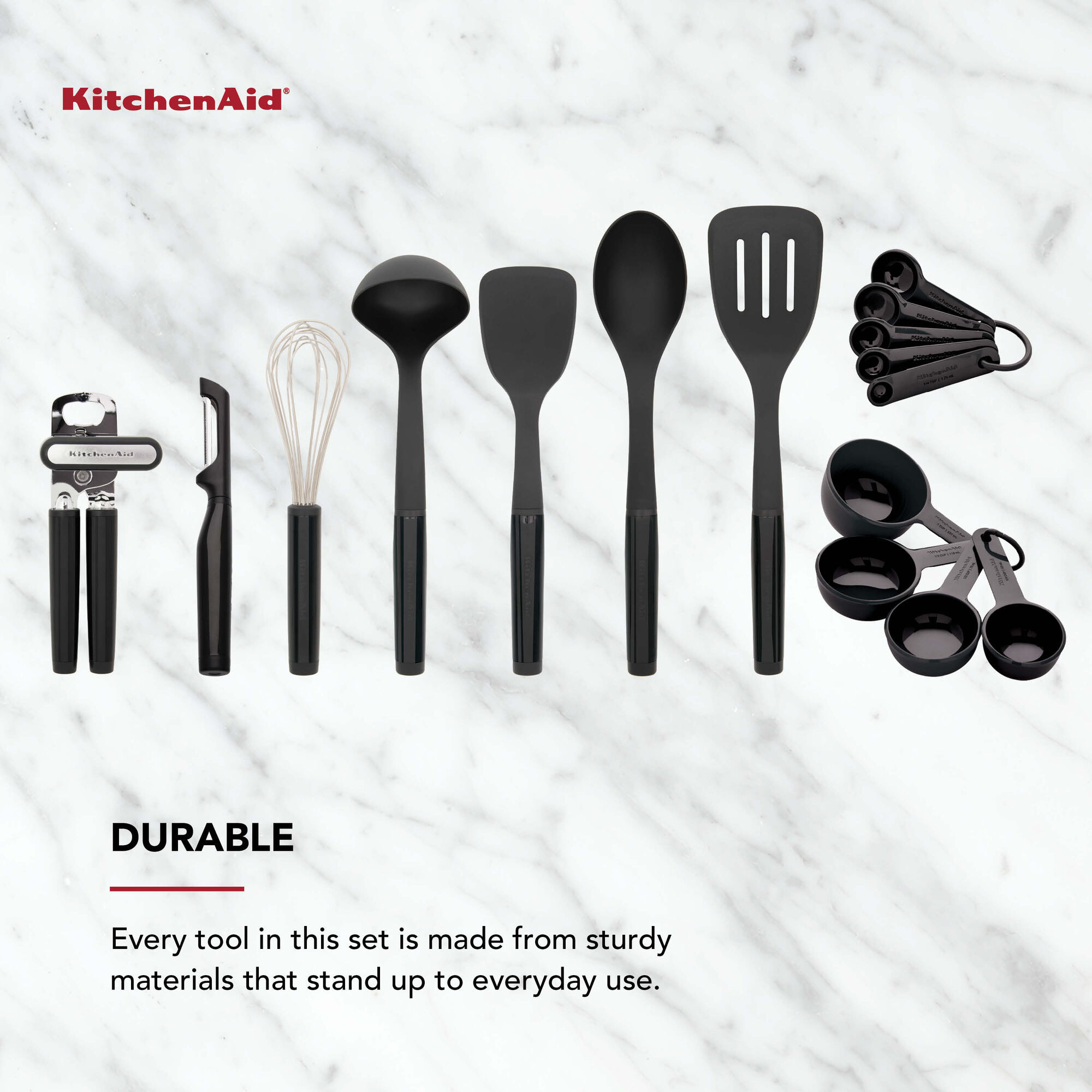 KitchenAid Universal 16 Piece Kitchen Tool and Gadget Set, Black, Includes Cooking Utensils, Measuring Cups & Spoons - Thumbnail 5