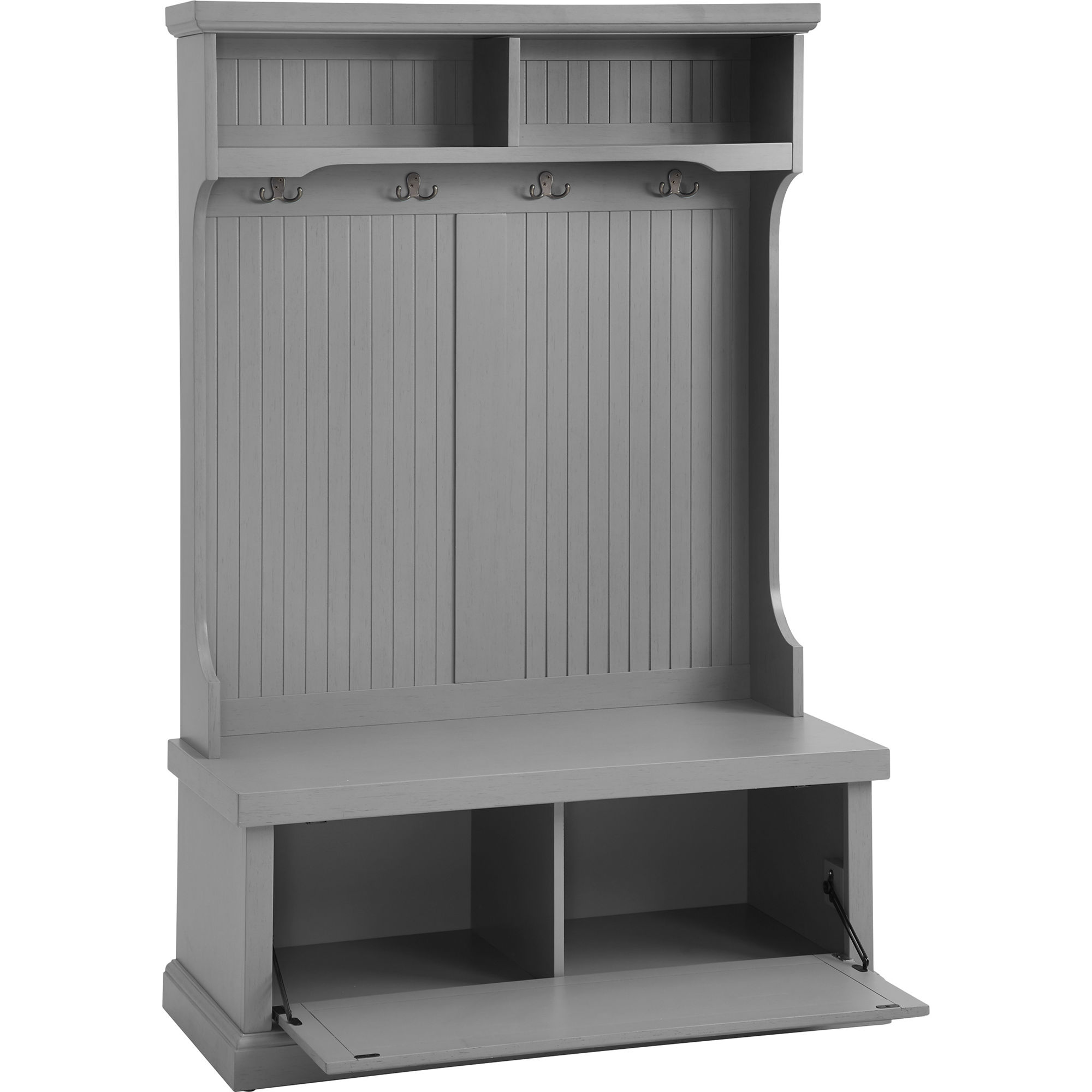 Crosley Furniture Seaside Hall Tree with Shoe Rack Bench and Coat Hooks for Hanging Storage, Distressed Navy