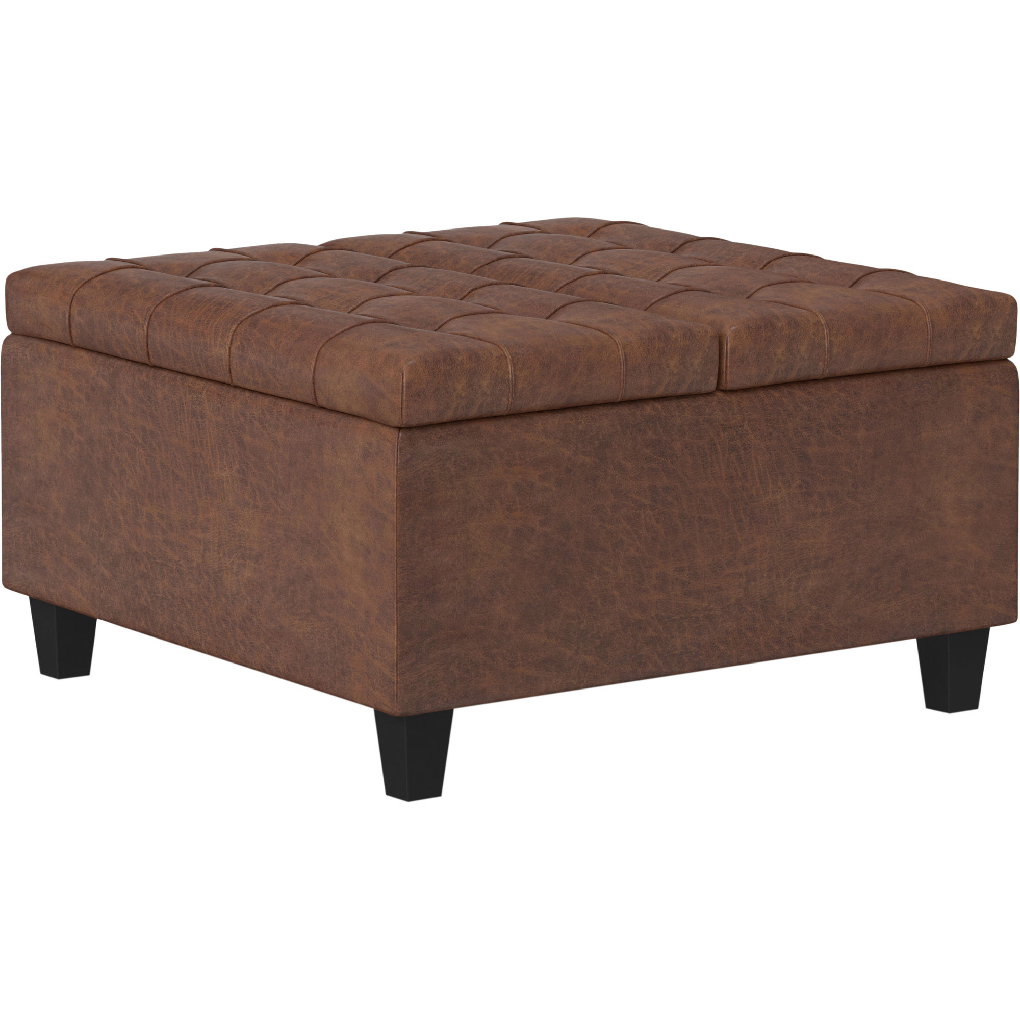 Simpli Home Harrison 30 inch Wide Transitional Square Small Coffee Table Storage Ottoman