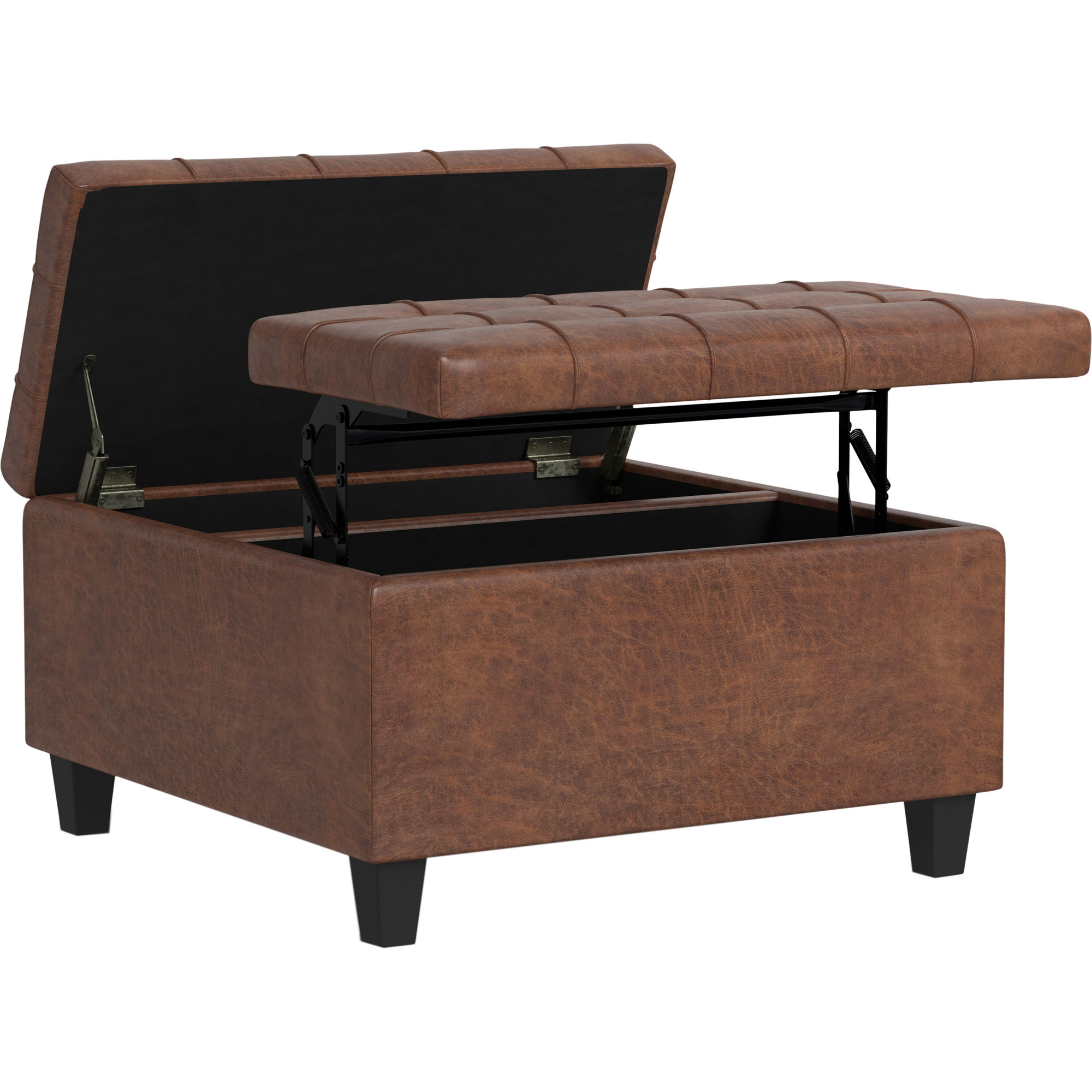 Simpli Home Harrison 30 inch Wide Transitional Square Small Coffee Table Storage Ottoman - Thumbnail 3