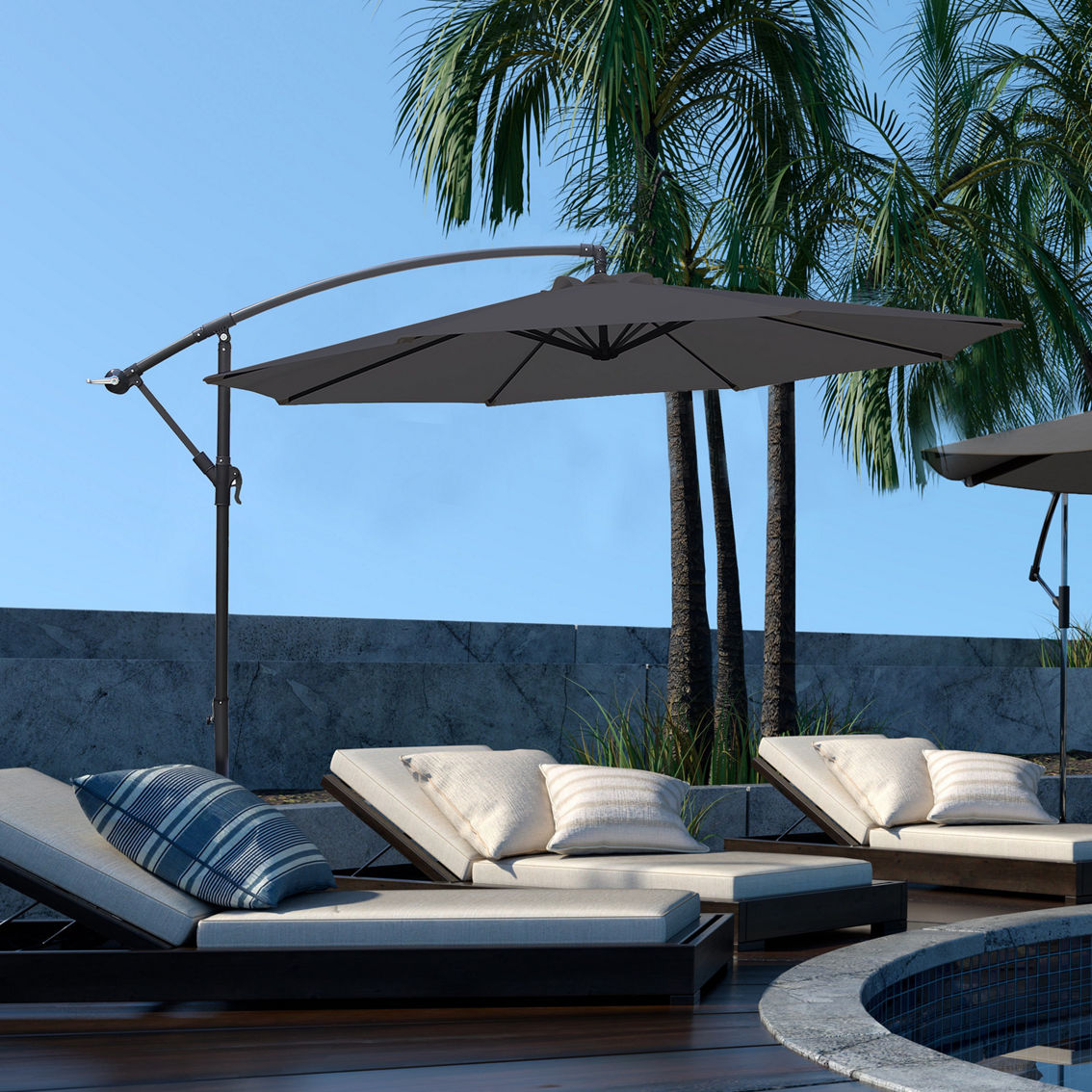 abba patio umbrellas near me Abba Patio Lyon 9 ft. Steel Market Horizontal Tilt Patio Umbrella in Beige  LYON-9-BEIGE