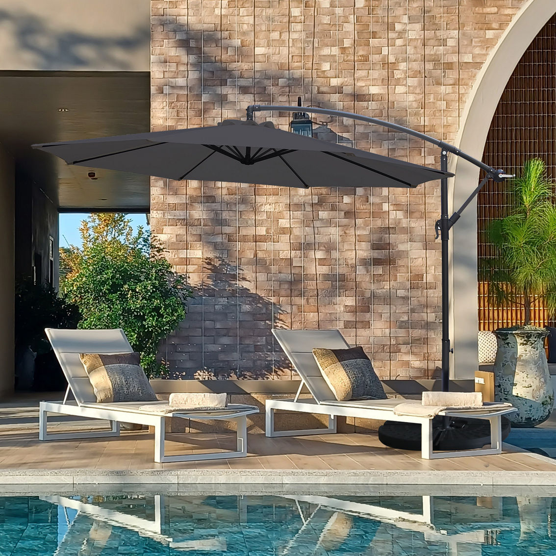 blue patio umbrella with white pole California Umbrella 7.5' Patio Umbrella in Pacifica Navy Blue/Matted White