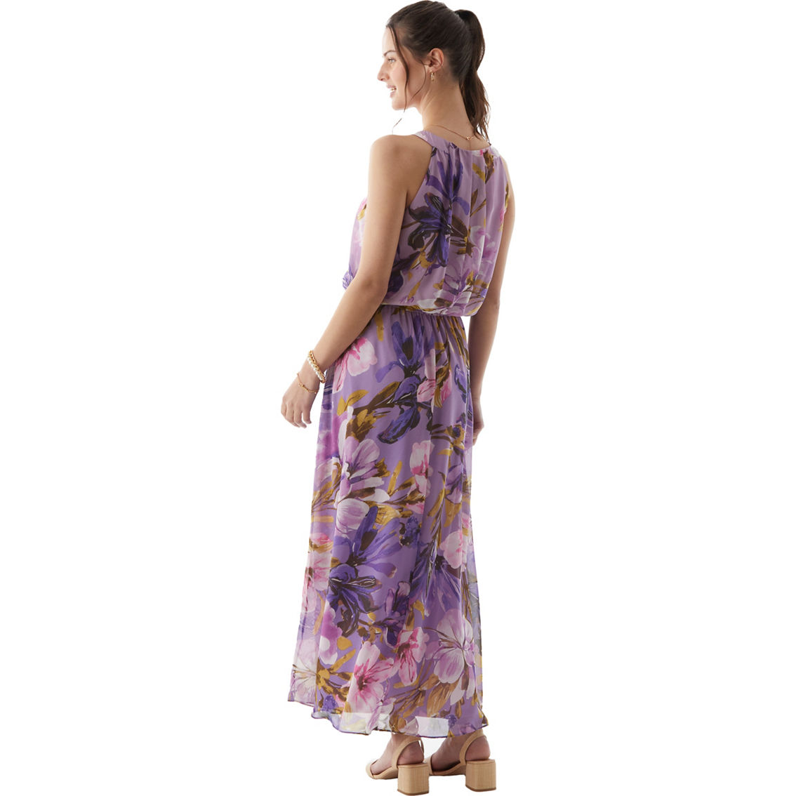 【美品】ROBE de FLEURS Bow One-shoulder Oscar Metallic Floral Jacquard Trumpet Maxi