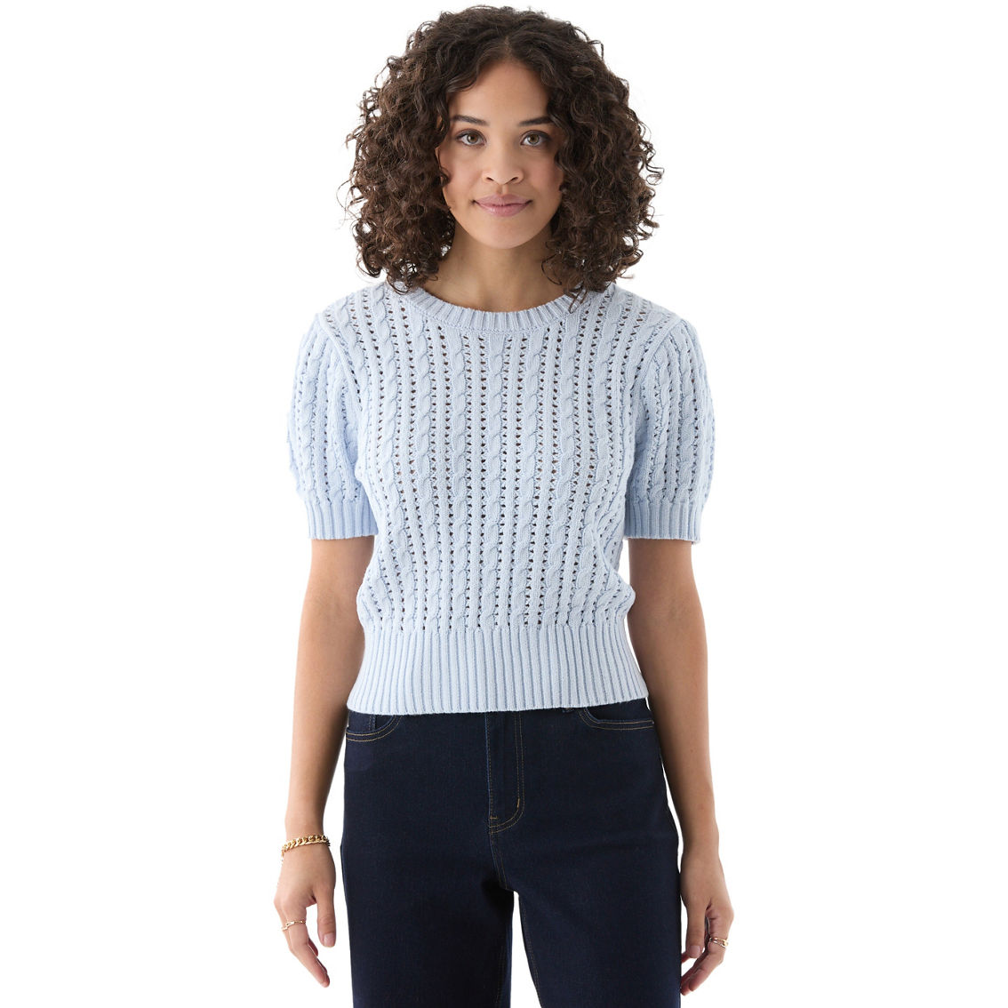 『chaco』Little suzie puff sleev knit Crew Neck Short Puff Sleeve Sweater | Express
