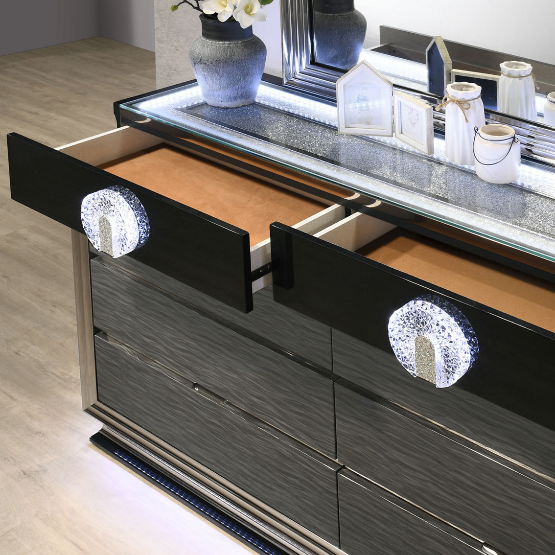 black glass top dresser JanflyHome Drawer with LED Lights, 30.7