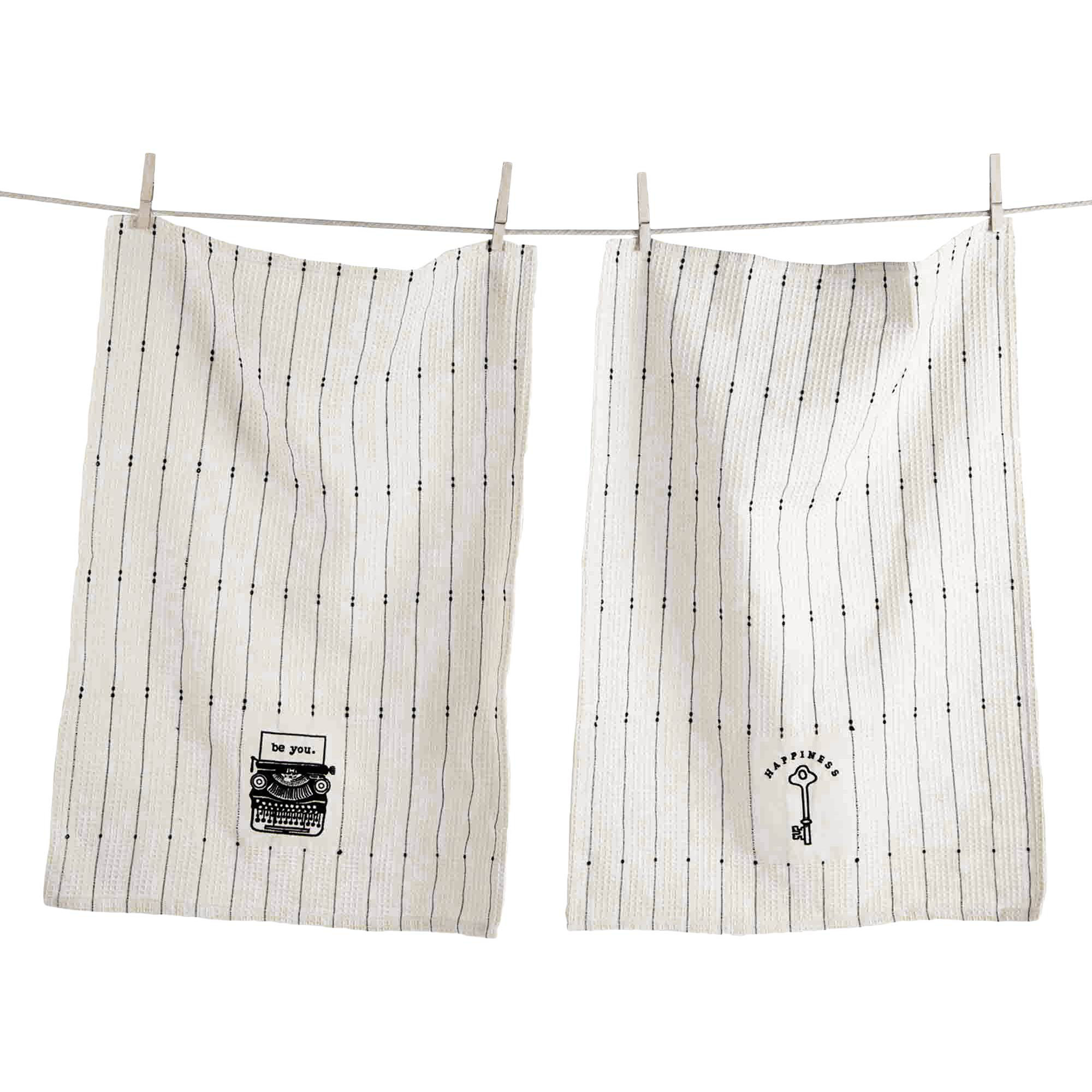 TAG Happiness Embroidered Waffle Weave Dishtowel Set