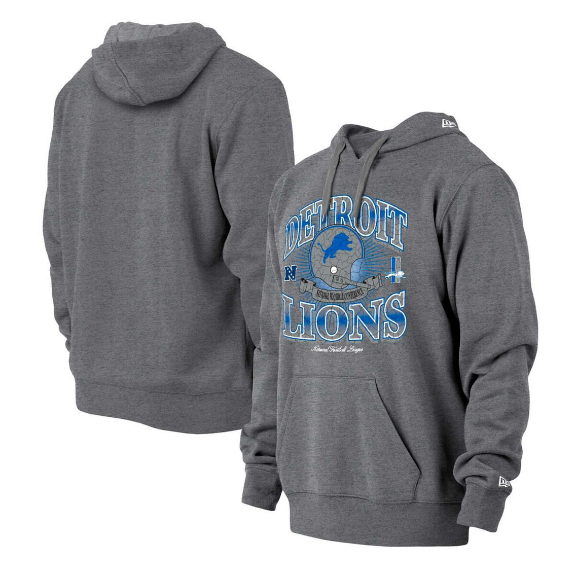 【US限定】NEW ERA NFL Detroit Lions Block Arch Hoodie Gray Men's New Era Heather Gray Detroit Lions Retro Pullover Hoodie