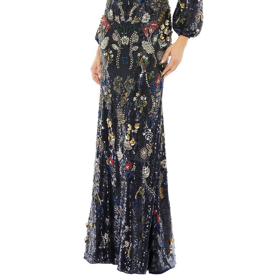 【Mac Duggal】ビショップスリーブ ガウン Mac Duggal Wrap Over Bishop Sleeve Pearl Beaded Gown