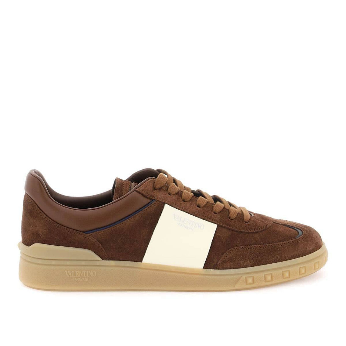 【関税&送料込】Valentino Garavani Cappuccino Suede Upvillag VALENTINO GARAVANI Upvillage leather-trimmed suede sneakers