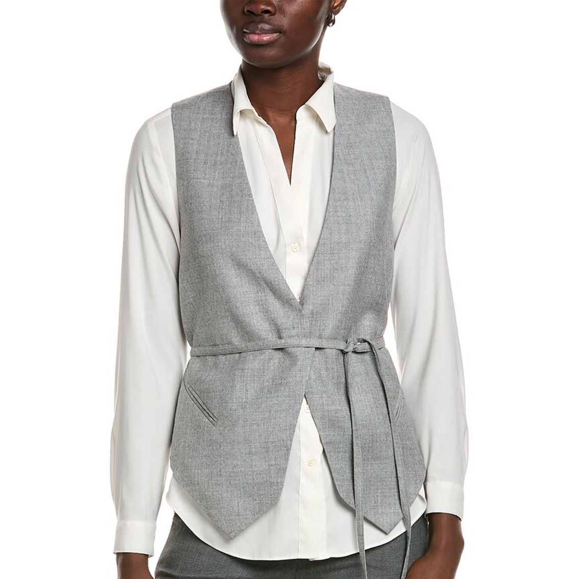 アウターその他 BRUNELLO CUCINELLI Wool blend vest leather belt BRUNELLO CUCINELLI Bead-embellished leather-trimmed belted
