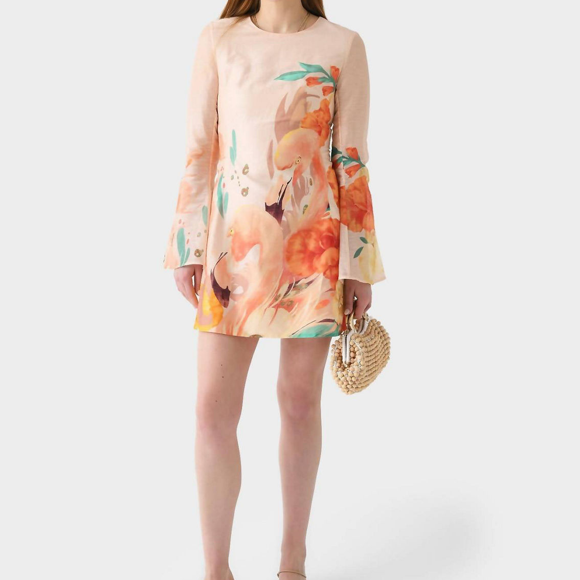 floral embroidered bell sleeve sheath dress in blush multi Suzanne Floral Embellished Bell Sleeve Mini in Blossom – Bunny and Babe  Winnetka main image 1