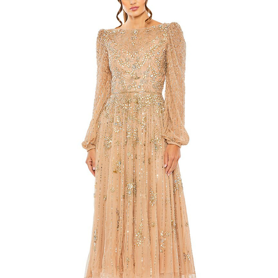 【MAC DUGGAL】ロング ワンピース プリーツ Aライン ゴールド m_6519dc1dbd0629c37e598155.jpg
