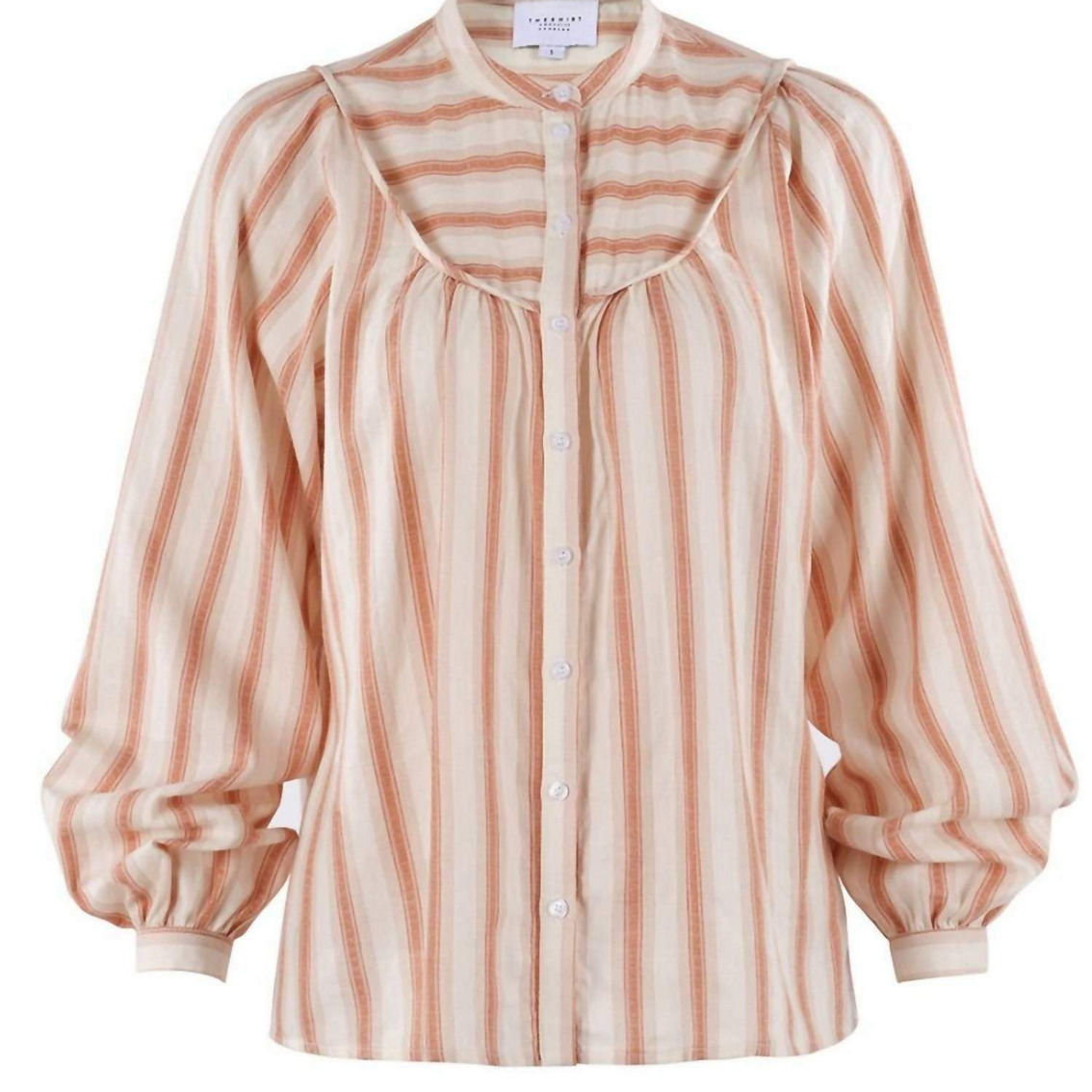 【SATIIIZ】Pierre Stripe Collar Tee Limited Edition Extreme Cutaway Taupe With Stripes Shirt