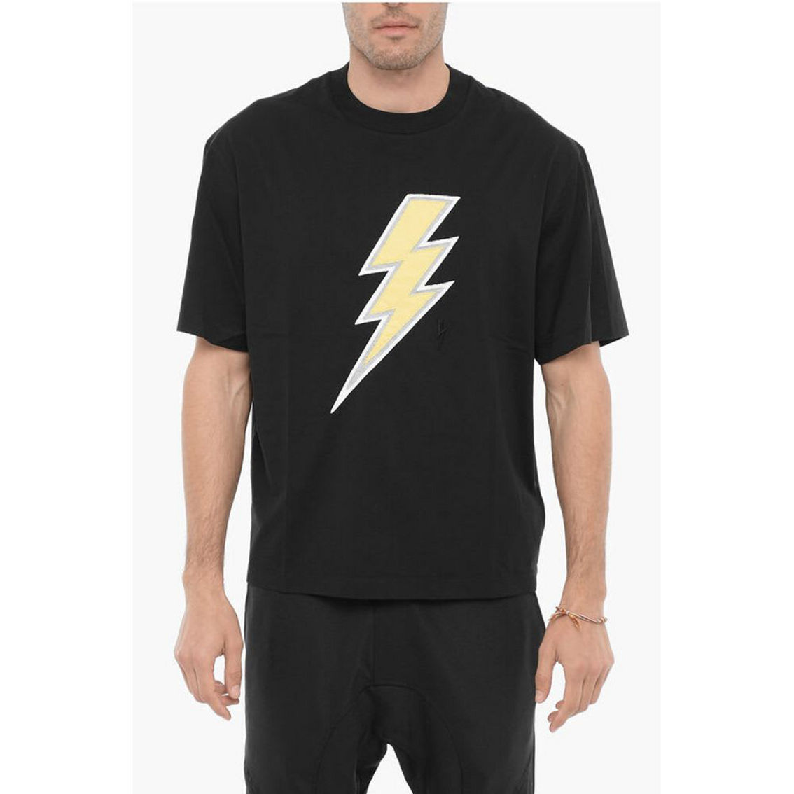 Tシャツ・カットソー NEIL BARRETT Men T Shirts MY70275A Y552 118N Black Neil Barrett Thunderbolt-print Cotton T-shirt | Black