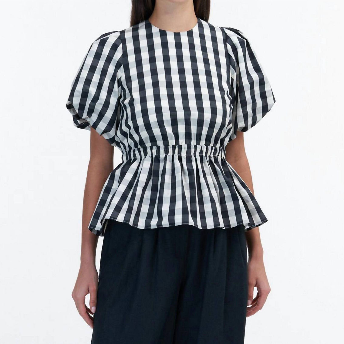 トップス TODAYFUL Ginghamcheck Puff Blouse Handmade Gingham Ruffle Top / Puffy Sleeves Ruffle Collar