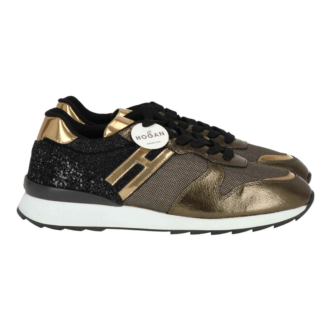 【送料&関税込】Rebel Embellished Sneakers Hogan Sneakers Hogan Rebel IVORY, GOLD for Woman