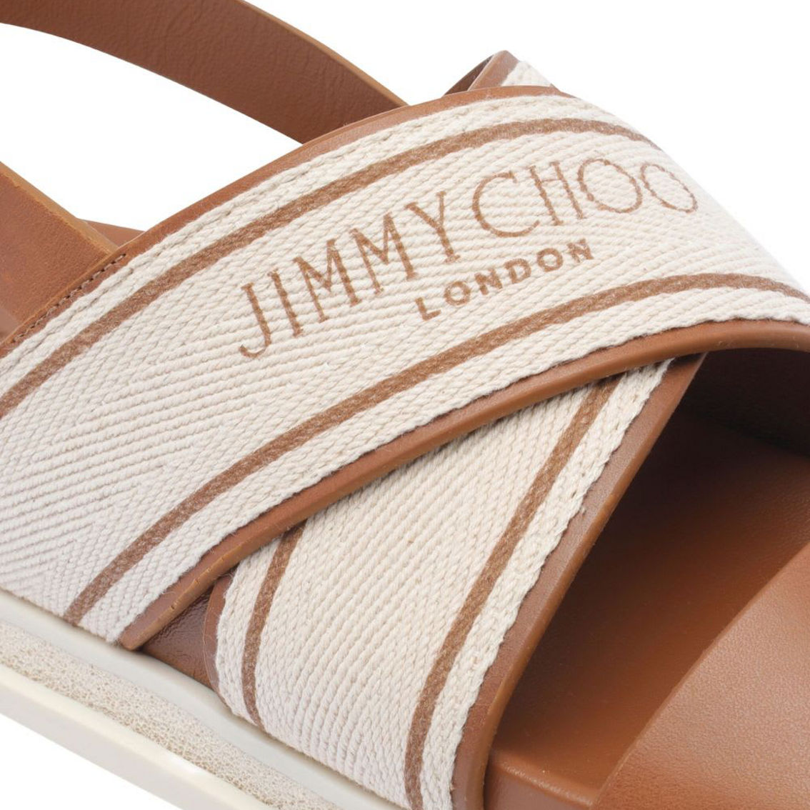 サンダル・ミュール JIMMY CHOO JOA FLAT CANVAS FLAT SANDALS JIMMY CHOO Joa logo-print canvas and leather slingback