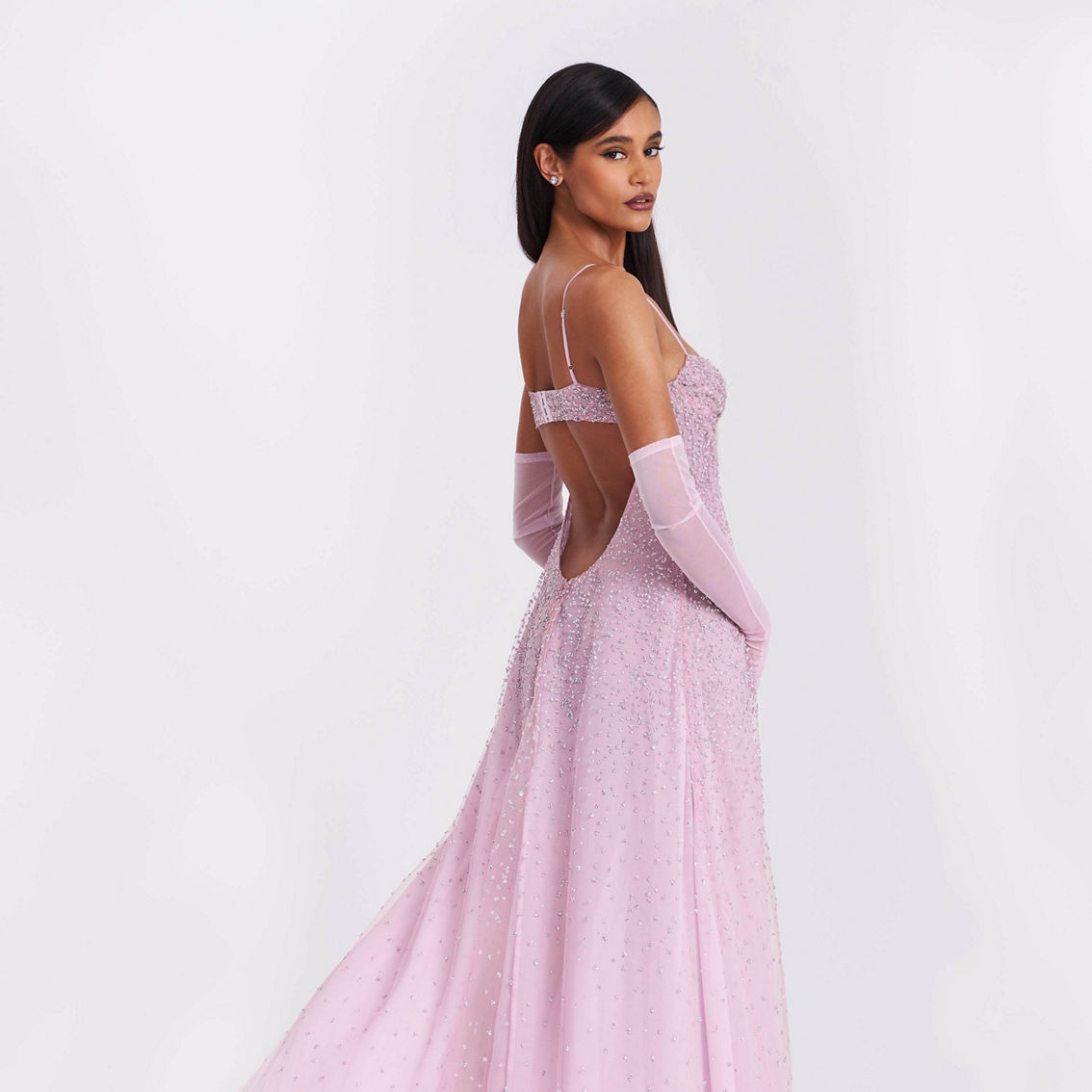 sallie mesh rhinestone open back dress in pink Mesh Rhinestone Open Back Dress in Pink