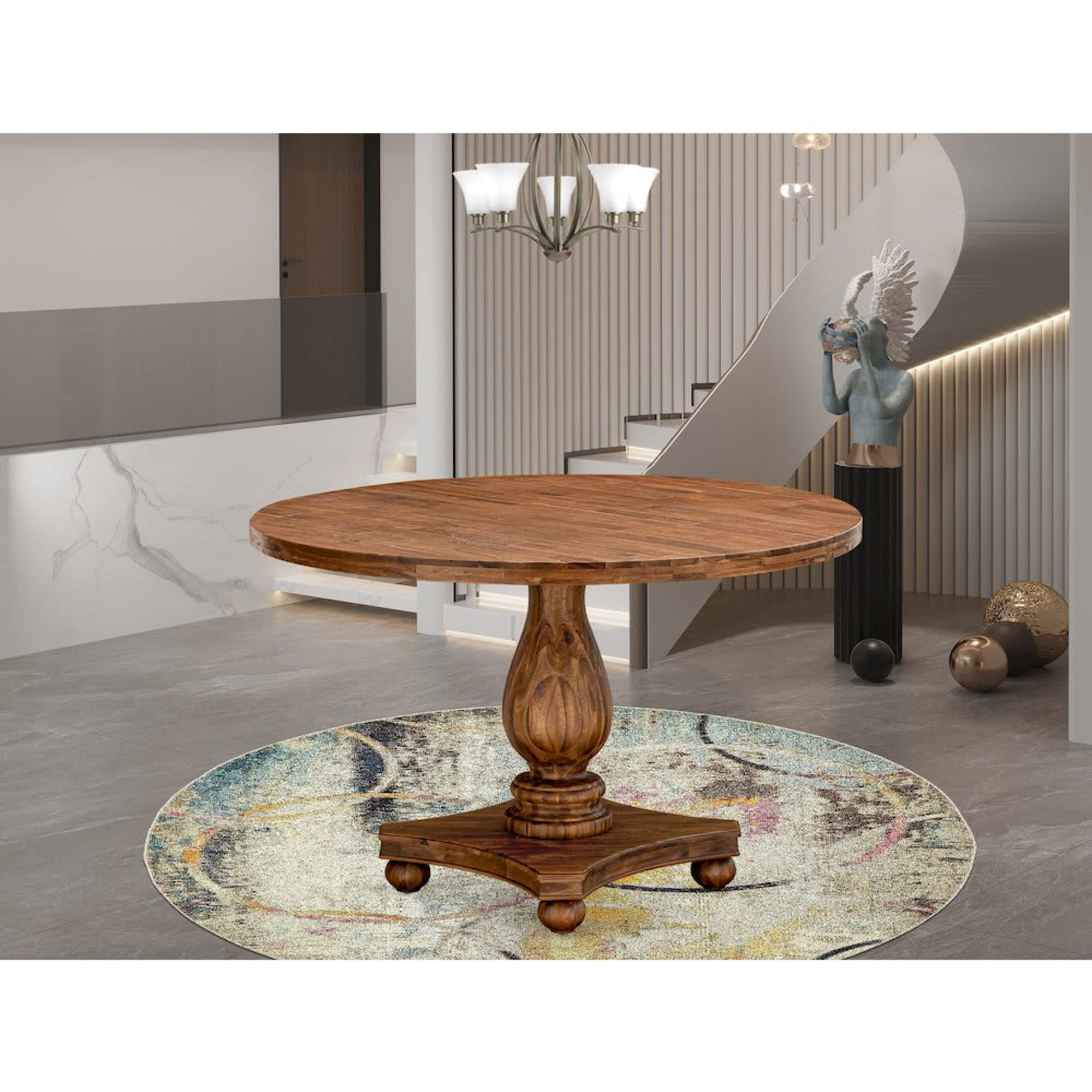 East West Furniture Irving Round Dining Table with Pedestal - Thumbnail 3